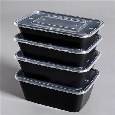 Sort rektangulær engangs PP plastik madbeholder låg madkontakt sikker ISO9001 certificeret mikroovn-opvarmet takeaway frokost